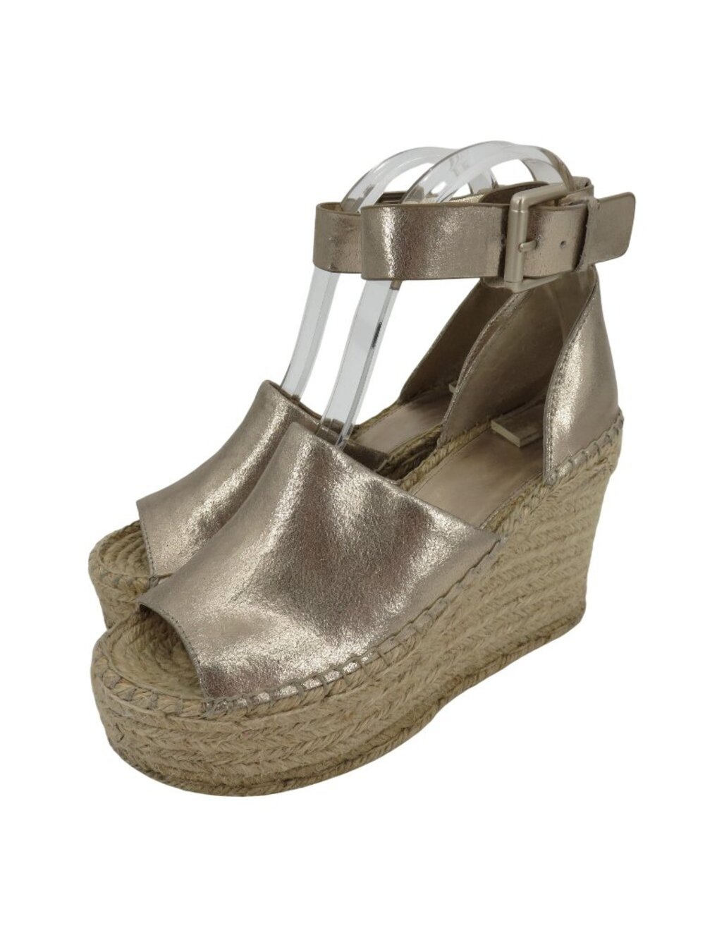 Marc Fisher ADALYN Women 7 M Metallic Gold Leather Espadrille Wedge Sandals